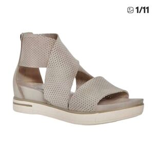 Eileen Fisher Perforated Leather Wedge Sandals Taupe Size 8 Minimalist Comfort